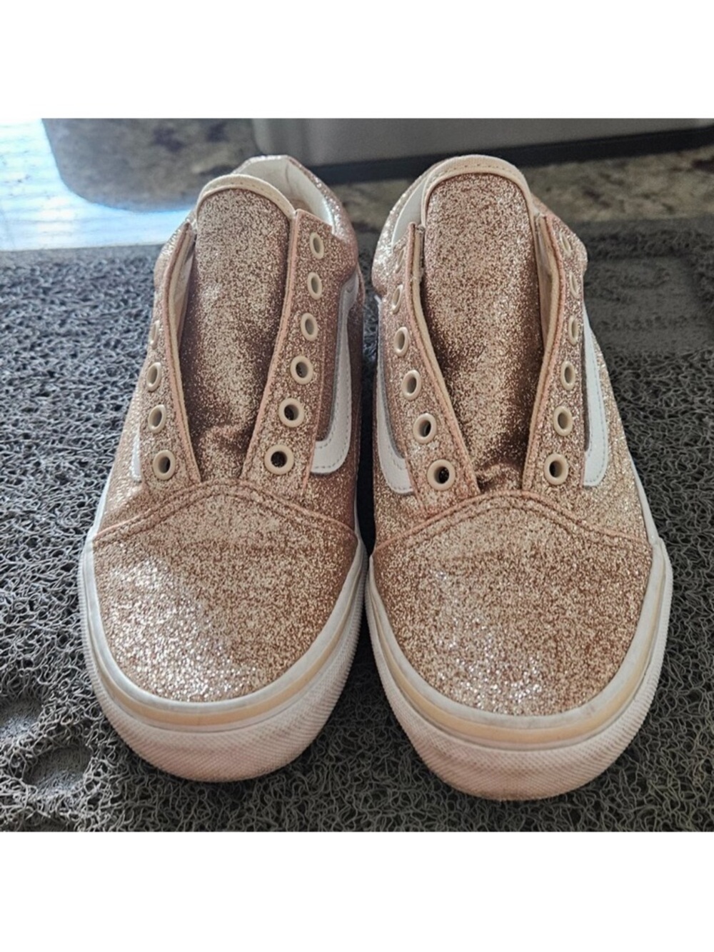 Vans Old Skool Glitter Rose Gold Sneakers, Youth Size 3